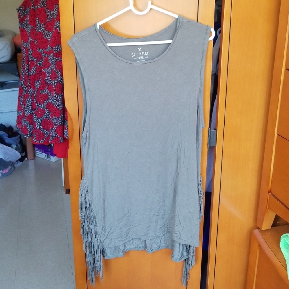 Army Green Side Slit Tassle Top